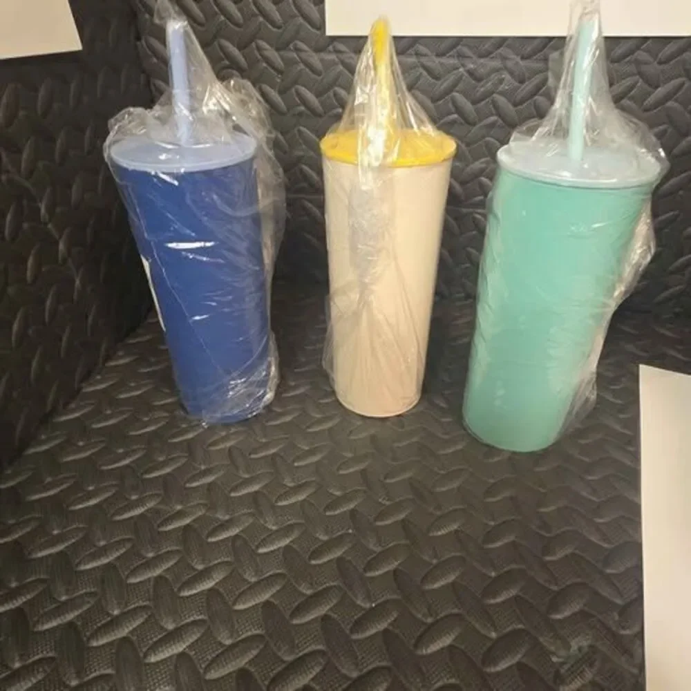 Set of 3 Matte Tumblers with Straws